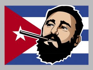 Fidel Castro and His Flag